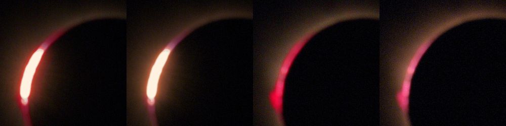 Diamond ring and chromosphere, as captured (left of each pair) and stock-equivalent (right)