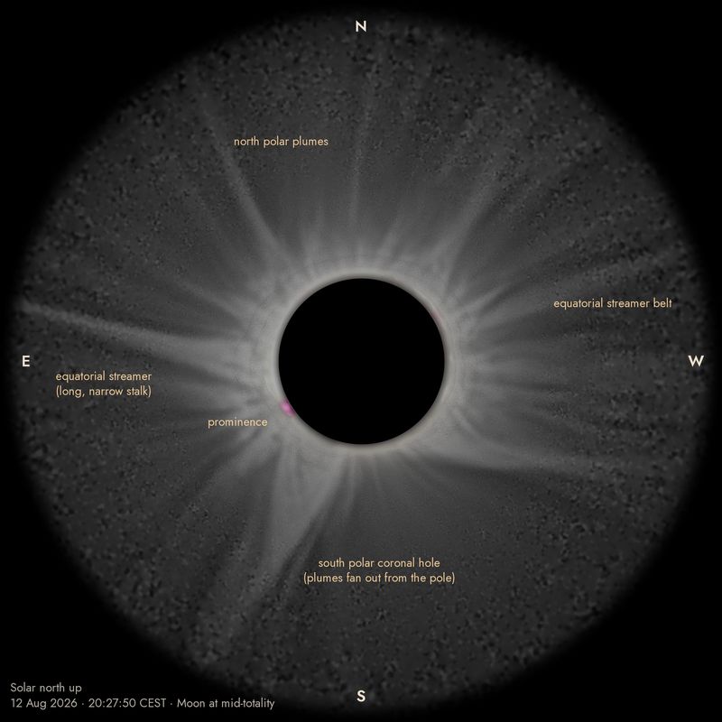 Turned to solar north, with the main structures named